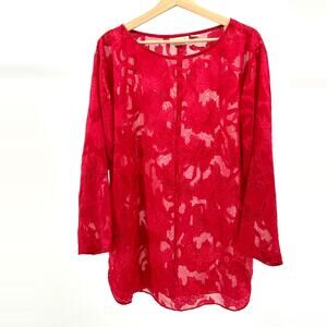 Vintage 90s Victoria’s Secret Red Sheer Lace Long Sleeve Blouse